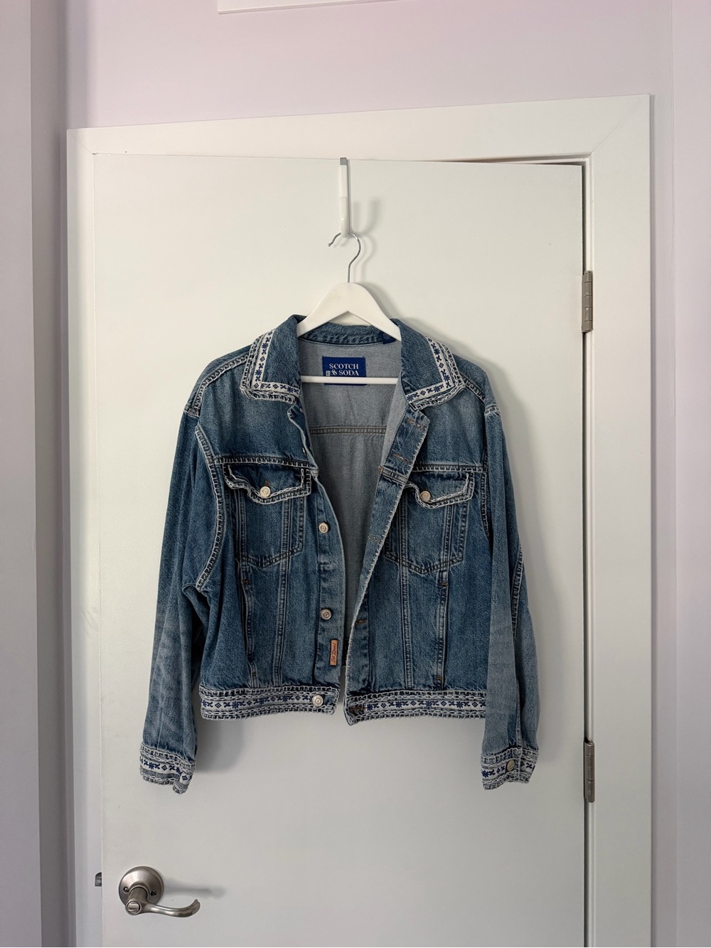 Scotch & Soda Light Blue Embroidered Trim Denim Jacket